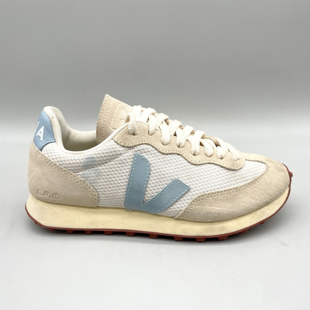 Veja Womens 7 Rio Branco Alveomesh Sneakers White Cream Light Blue Casual Chic